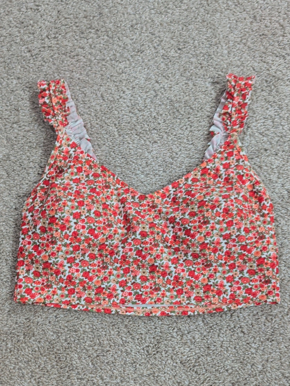 aerie Red Floral Ruffled-Strap Bikini Top
